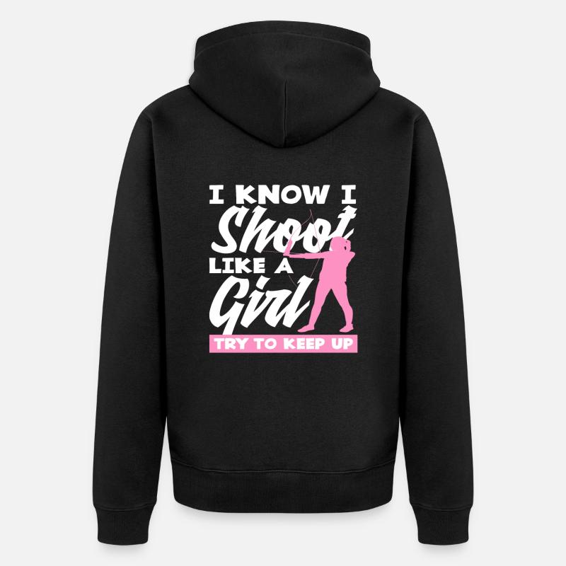 Bogen Bogenschießen Mädchen - Unisex Premium Bio Zip Hoodie - Schwarz