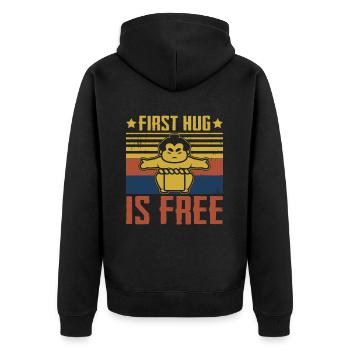 First Hug is free - Unisex Premium Organic Zip Hoodie - black - Back - Nico (187cm)