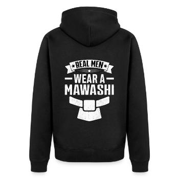 Echte Männer tragen einen Mawashi - Unisex Premium Bio Zip Hoodie - Schwarz - Hinten - Nico (187cm)