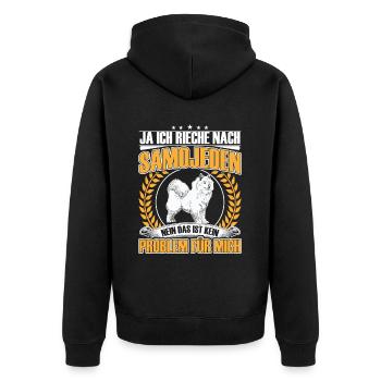 Ich rieche nach Samojede Schlittenhund - Unisex Premium Bio Zip Hoodie - Schwarz - Hinten - Nico (187cm)