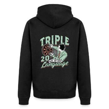 Dart Dartspieler Darter - Unisex Premium Bio Zip Hoodie - Schwarz - Hinten - Nico (187cm)