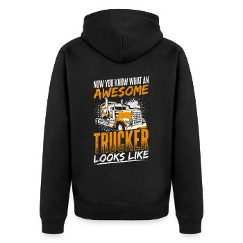 Truck Diesel Highway Bester Job Geld Trucker Truck - Unisex Premium Bio Zip Hoodie - Schwarz - Hinten - Nico (187cm)