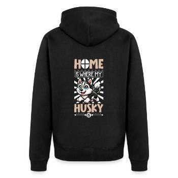 Zuhause - Sibirischer Husky - Unisex Premium Bio Zip Hoodie - Schwarz - Hinten - Nico (187cm)