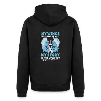 Lungenkrebs-Bewusstseins-Flügel warten auf die Geschichte noch nicht vorbei - Unisex Premium Bio Zip Hoodie - Schwarz - Hinten - Nico (187cm)