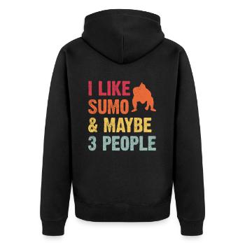 I like Sumo and maybe 3 People - Unisex Premium Organic Zip Hoodie - black - Back - Nico (187cm)