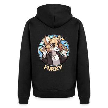 Funny Furry Meme Cat Fursona Geometric Low Poly - Unisex Premium Bio Zip Hoodie - Schwarz - Hinten - Nico (187cm)