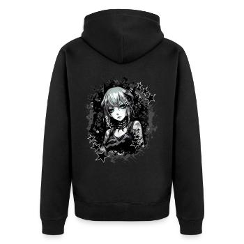 Y2K Soft Grunge Anime Girl Edgy Alt Fashion eGirl - Unisex Premium Bio Zip Hoodie - Schwarz - Hinten - Nico (187cm)
