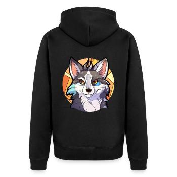 Anime Anthro Wolf Fursona Stained Glass Furry Fand - Unisex Premium Bio Zip Hoodie - Schwarz - Hinten - Nico (187cm)