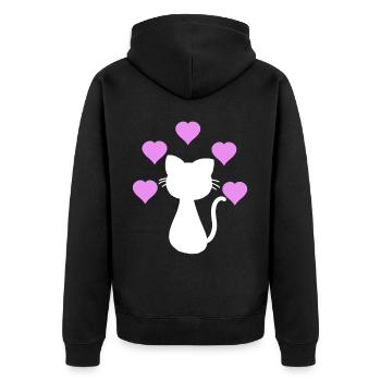 Herzen Katze Katzen Haustier Kind Baby - Unisex Premium Bio Zip Hoodie - Schwarz - Hinten - Nico (187cm)