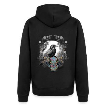 Dark Fantasy Krähe Schädel Knochen Horror Waldtier - Unisex Premium Bio Zip Hoodie - Schwarz - Hinten - Nico (187cm)