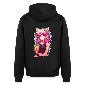 Cute Anime Cat Girl Orange Juice Furry Fursona - Unisex Premium Bio Zip Hoodie - Schwarz - Hinten - Nico (187cm)