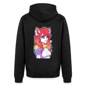 Fox Girl Furry Colorful Animal Fandom - Unisex Premium Bio Zip Hoodie - Schwarz - Hinten - Nico (187cm)