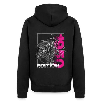 Limited Edition 1950 Limited Edition Fußball - Unisex Premium Bio Zip Hoodie - Schwarz - Hinten - Nico (187cm)