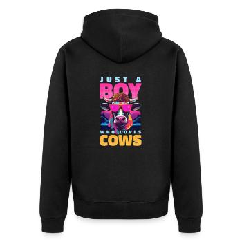 Kuhbauernjunge, der Kühe liebt - Unisex Premium Bio Zip Hoodie - Schwarz - Hinten - Nico (187cm)