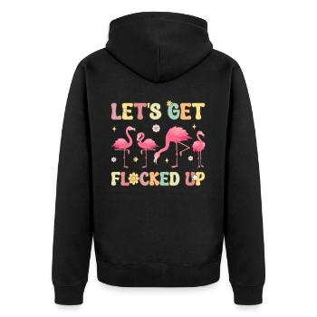 Funny Flamingo Flock Let's Blow Up - Unisex Premium Organic Zip Hoodie - black - Back - Nico (187cm)