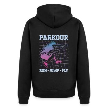 Parkour Run Jump Fly Freerunning Parkour Lover - Unisex Premium Bio Zip Hoodie - Schwarz - Hinten - Nico (187cm)
