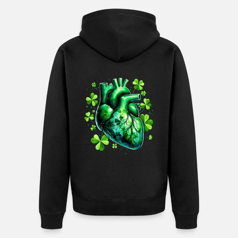 Coeur anatomique avec trèfles - Veste à capuche bio Premium Unisexe - noir