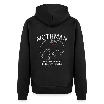 Mothman Just Here For The Mothballs - Unisex Premium Organic Zip Hoodie - black - Back - Nico (187cm)