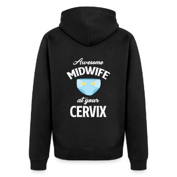 Great Midwife On Her Cervix Funny - Unisex Premium Organic Zip Hoodie - black - Back - Nico (187cm)