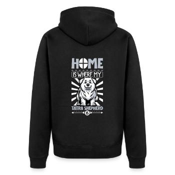 Zuhause - Polski Owczarek Podhalanski - Unisex Premium Bio Zip Hoodie - Schwarz - Hinten - Nico (187cm)