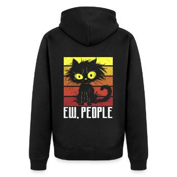 Ew People Cat Lustige Vintage Anti -soziale - Unisex Premium Bio Zip Hoodie - Schwarz - Hinten - Nico (187cm)