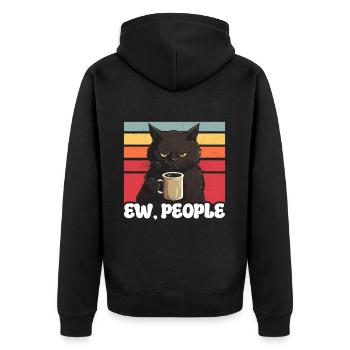 Ew People Cat Lustige Vintage Anti -soziale - Unisex Premium Bio Zip Hoodie - Schwarz - Hinten - Nico (187cm)