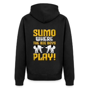 Sumo where the big boys play! - Unisex Premium Organic Zip Hoodie - black - Back - Nico (187cm)