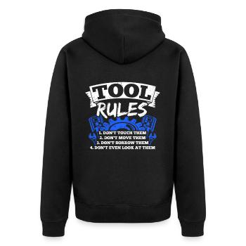 Règles de l’outil : Ne pas toucher, Déplacer, Emprunter - Veste à capuche bio Premium Unisexe - noir - Dos - Nico (187cm)