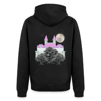 Retro Vintage Fairy Tale Castle Moon Forest Castle - Unisex Premium Organic Zip Hoodie - black - Back - Nico (187cm)