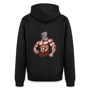 Muskeln Bodybuilder Workout Gym - Unisex Premium Bio Zip Hoodie - Schwarz - Hinten - Nico (187cm)