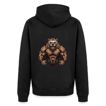 Bär Grizzly Muskeln - Unisex Premium Bio Zip Hoodie - Schwarz - Hinten - Nico (187cm)
