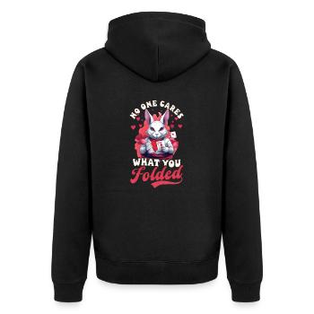Poker No One Cares What You Folded - Unisex Premium Organic Zip Hoodie - black - Back - Nico (187cm)