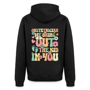Gynecologist We bring out the child in you Lust - Unisex Premium Organic Zip Hoodie - black - Back - Nico (187cm)