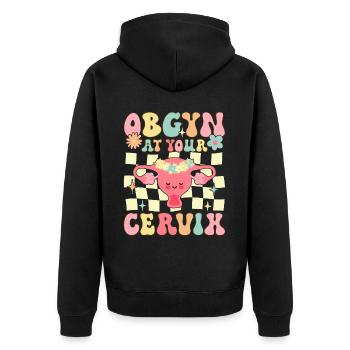 OBGYN Am Gebärmutterhals Lustiger Gynäkologe Gynäk - Unisex Premium Bio Zip Hoodie - Schwarz - Hinten - Nico (187cm)