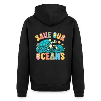 Rettet unsere Ozeane Klimawandel Ozean Tag der Erd - Unisex Premium Bio Zip Hoodie - Schwarz - Hinten - Nico (187cm)
