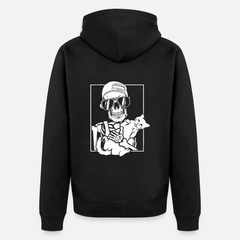 Squelette tenant un chat - Veste à capuche bio Premium Unisexe - noir