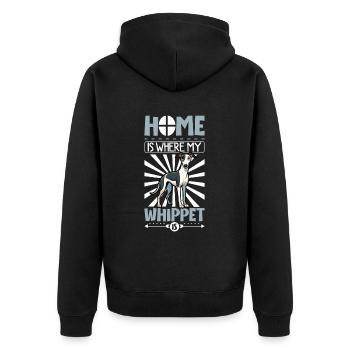 Zuhause - Whippet - Unisex Premium Bio Zip Hoodie - Schwarz - Hinten - Nico (187cm)