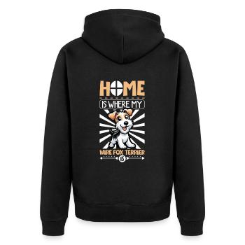 Zuhause - Drahthaar-Foxterrier - Unisex Premium Bio Zip Hoodie - Schwarz - Hinten - Nico (187cm)