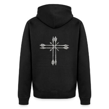 Bogen Bogenschießen Pfeile - Unisex Premium Bio Zip Hoodie - Schwarz - Hinten - Nico (187cm)