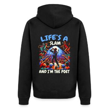 Poetry Slam Poet Romanautor Gedichtliteratur - Unisex Premium Bio Zip Hoodie - Schwarz - Hinten - Nico (187cm)