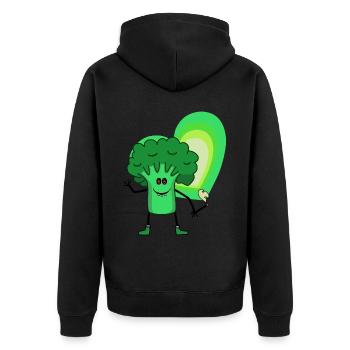 Brokkoli Drogen Kiffen Kiffer Rausch Extase - Unisex Premium Bio Zip Hoodie - Schwarz - Hinten - Nico (187cm)