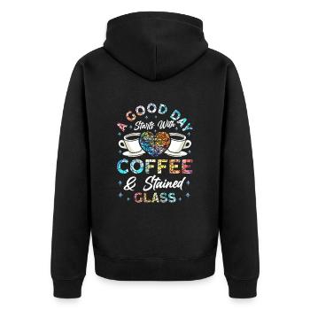 Lustiger Buntglas-künstler - Unisex Premium Bio Zip Hoodie - Schwarz - Hinten - Nico (187cm)