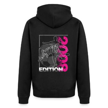 Limited Edition 2008 Limited Edition Fußball - Unisex Premium Bio Zip Hoodie - Schwarz - Hinten - Nico (187cm)
