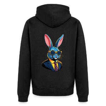 Ikonischer Papa Hase Osterhasen Streetwear Vater - Unisex Premium Bio Zip Hoodie - Schwarz - Hinten - Nico (187cm)