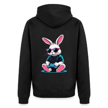 Osterhase Gamer Ikonisches Ostern Gaming - Unisex Premium Bio Zip Hoodie - Schwarz - Hinten - Nico (187cm)