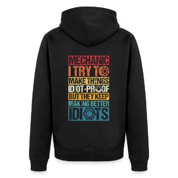 Mechanic I Try To Make Things Idiot Proof Tuning G - Unisex Premium Bio Zip Hoodie - Schwarz - Hinten - Nico (187cm)