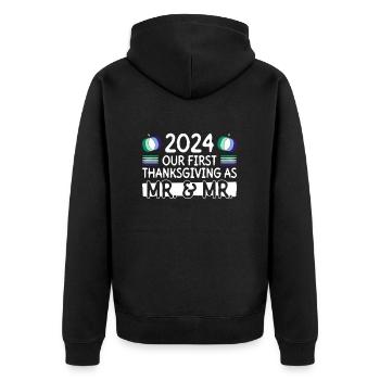 2024 First Thanksgiving as Mr. & Mr. Gay Weddin - Unisex Premium Organic Zip Hoodie - black - Back - Nico (187cm)