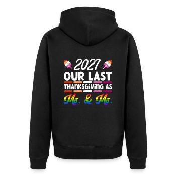 Dernier Thanksgiving en tant que femme et femme lesbienne 2027 - Veste à capuche bio Premium Unisexe - noir - Dos - Nico (187cm)