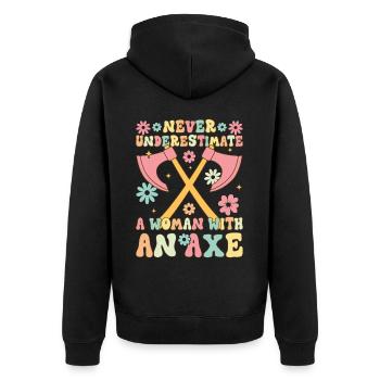 Eine Frau mit einer Axt Groovy Axt-Werfen Weiblich - Unisex Premium Bio Zip Hoodie - Schwarz - Hinten - Nico (187cm)