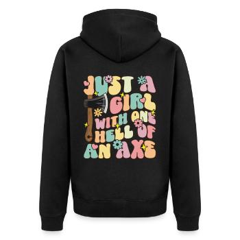 Mädchen mit einer höllischen Axt Axtwerfen Mädchen - Unisex Premium Bio Zip Hoodie - Schwarz - Hinten - Nico (187cm)
